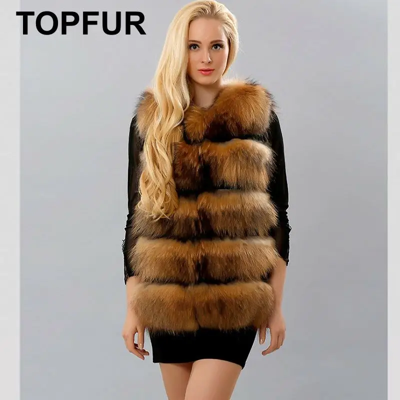 Женский меховой жилет TOPFUR осенне зимняя куртка из натурального меха енота