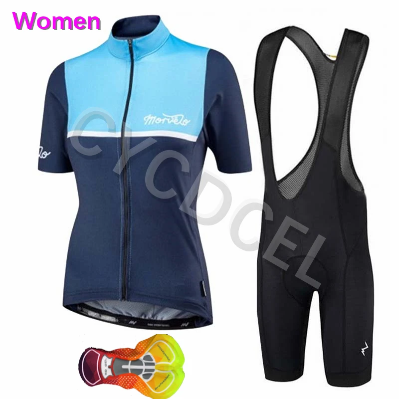 Cycling set 06 Женская одежда Morvelo Pro Team, летняя одежда для горного гоночного велосипеда, дышащая быстросохнущая велосипедная майка, набор из 16D гелевой подкладки, нагрудник, шорты - Цвет: Cycling set 06