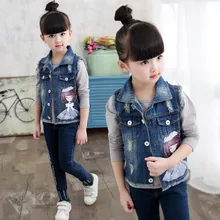Г. Осенняя детская одежда в Корейском стиле, модный джинсовый жилет для девочек с героями мультфильмов Детский кардиган