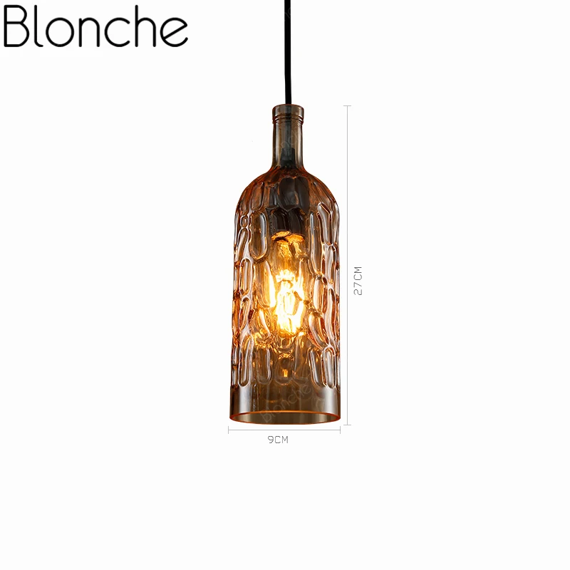Wine Bottle Pendant Lamp Glass Hanging Light Retro E27 for Living Room Bedroom Kitchen Home Decor Lighting Industrial Fixtures - Цвет корпуса: C amber