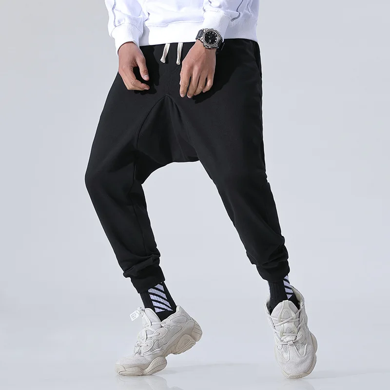 

Men Pendant Sense Loose Pants Beam Leg Hip Hop Lun off File Skinny Beam Leg Baggy Pants Solid Color Pure Cotton Sweatpants Capri
