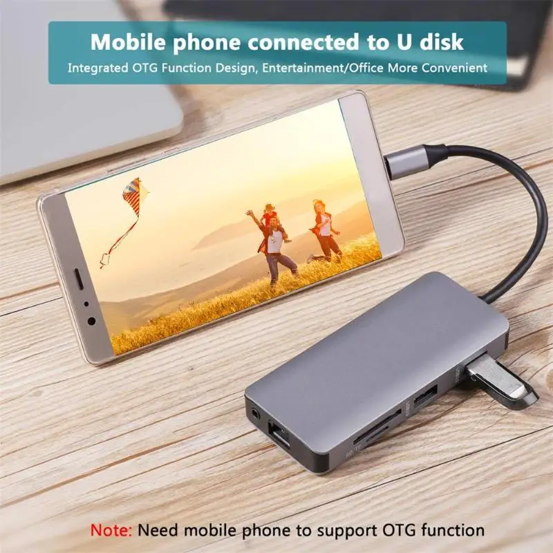 9-1 концентратор Тип с разъемами типа C и HDMI VGA USB3.0 TF карты максимальные значения, Скорость передачи данных до 5 Гбит/с-ридер PD зарядки RJ45 адаптер