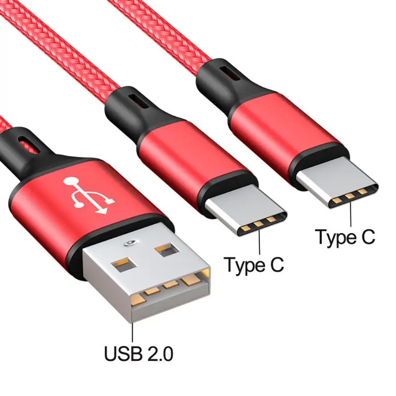 USB 2,0 Тип A Мужской Двойной Тип C USB C сплиттер папа-папа Y зарядный кабель шнур для samsung huawei Xiaomi Oneplus htc Phone Tablet