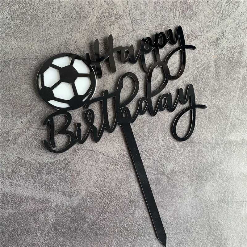 

White Football Happy Birthday Acrylic Cake Topper Sport Birthday Cake Topper for Boys Birthday Party Cake Decoration Baby Shower