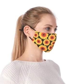 

Zohra Sunflower Printing Reusable Protective PM2.5 Filter Mouth Mask Anti Dust Face mask Windproof Adjustable Face Masks