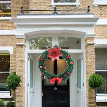 40 см светодиодный Рождественский венок с искусственными сосновыми шишками ягоды и цветы праздничное переднее украшение для подвешивания на двери Couronne Noel 32
