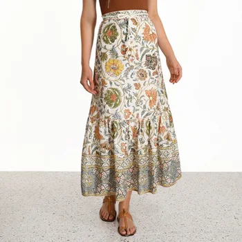 

Vintage Flower Women Skirt Fashion Adjustable Waist Pleated Skirt Z1223