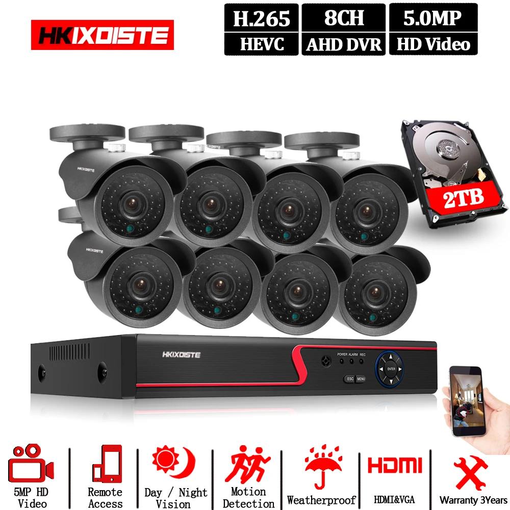 

CCTV Security System H.265+DVR Hybird IP Camera 8CH HD 5MP AHD Kit Weatherproof Night Vision 36 Pcs IR LED light In Surveillance