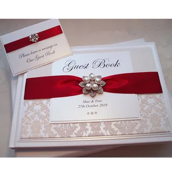 

Personalised Wedding Guest Book.Mr and Mrs names Bespoke. landscape Engagement Different Colour for Satin Ribbon Keepsake book