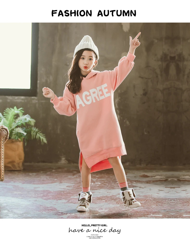 Kids Girls Fleece Dress Fall Winter New Big Girls Long Sleeve Thick Hoodie Dresses Casual Girls Hooded Long Coat Girls Clothes