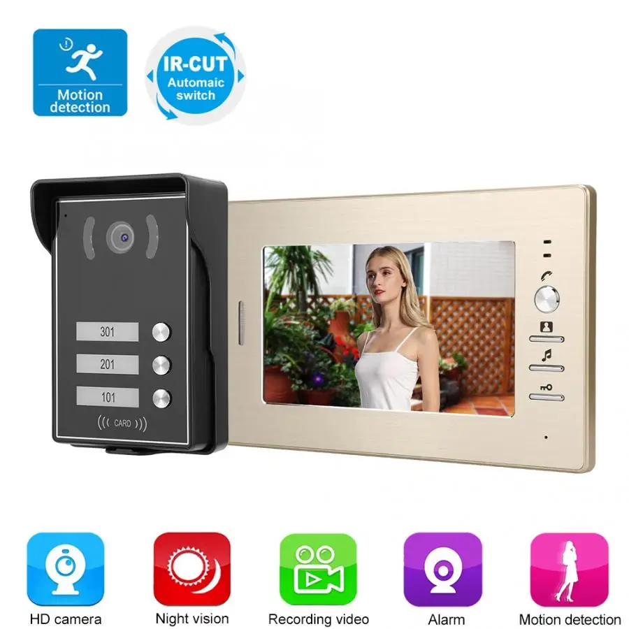 

3 Monitors 7inch Video Intercom Doorphone System Smart Access Door Camera 110-240V