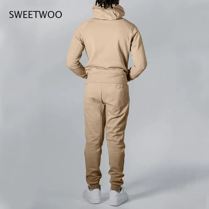 Tracksuit Men 2 Pieces Set Sweatshirt + Sweatpants Sportswear Zipper Hoodies Casual Mens Clothing Size M-3XL