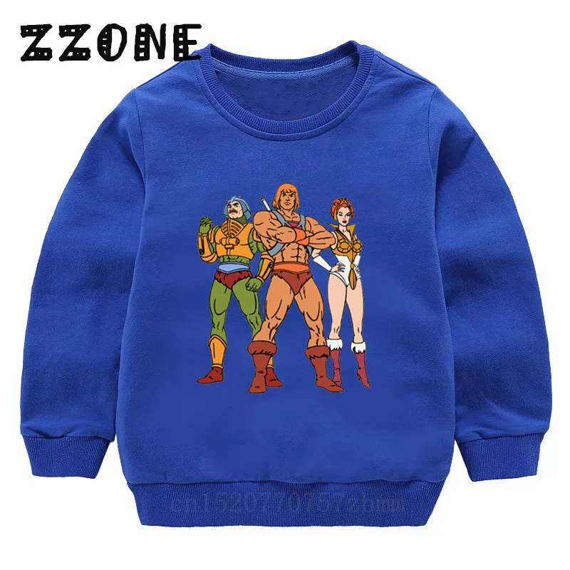 Детские толстовки с капюшоном детские забавные толстовки «The Universe He-Man» пуловер для малышей топы для девочек и мальчиков, осенняя одежда KYT5258 - Цвет: 5258H-Blue