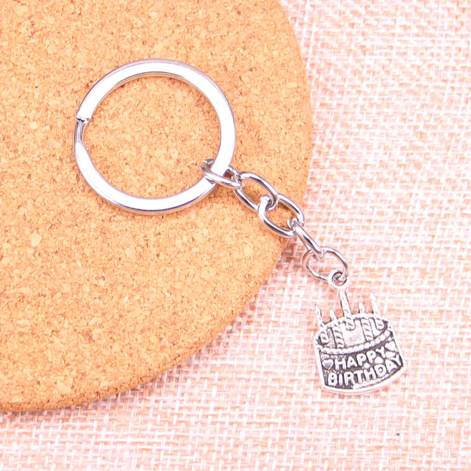 20pcs birthday cake Keychain 18*15mm Pendants Car Key Chain Ring Holder