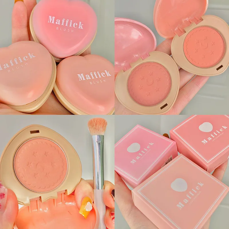 Colorete en forma de amor, colorete impermeable a prueba de sudor, paleta de rubor monocromático Natural, maquillaje facial de larga duración, 1 ud.