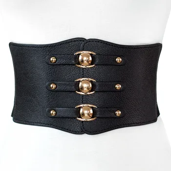 

women wide Belt Fashion Metal Buckle Waistband Leather Rivet Ultra Wide Elastic Belt For Dress Coat Jacket Women Girls