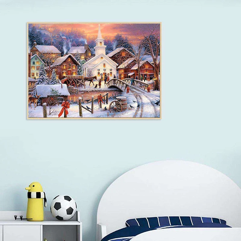 Diamond Embroidery Scenery Diamond Painting Full Round Rhinestones Diamond Mosaic Winter Snow Scene Wall Decoration