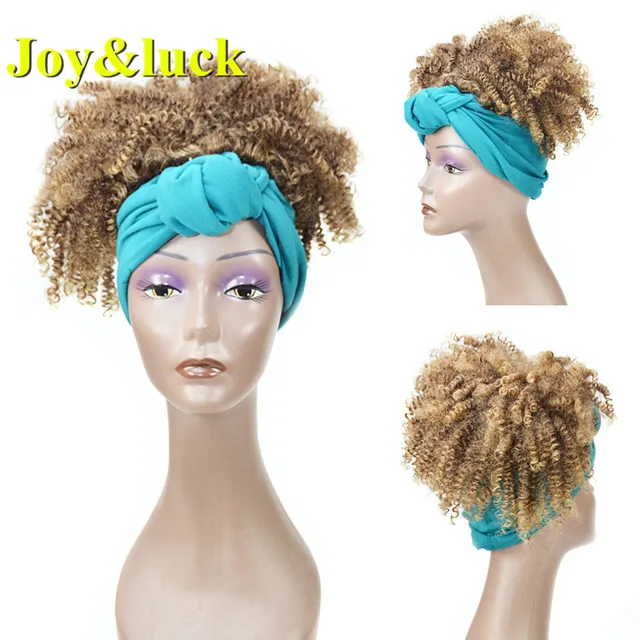Headband Synthetic Wig Short Afro Kinky Curly Hair Wigs For Black Women Fluffy Curls Hairband African Turban Wrap Hair 04