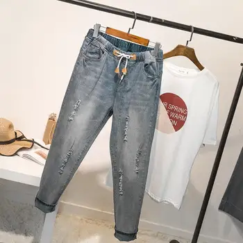 

Boyfriend Jeans For Women Casual Denim Harem Pants Stretch High Waist Jeans Femme Streetwear Mom Jeans Women Trousers 4XL Q2393