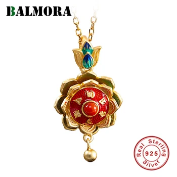 

BALMORA 100% 925 Pure Silver Lotus Petal Pendant For Women Prayer Wheel Buddhist Pendant Pendant Necklace Jewelry