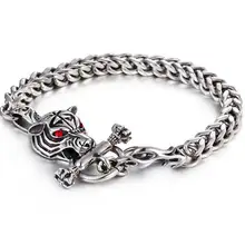 Винтаж Панк 316L нержавеющая сталь браслеты в виде тигра для мужчин ювелирные изделия витой кабель Кристалл браслет мужские s Аксессуары джунгли ювелирные изделия