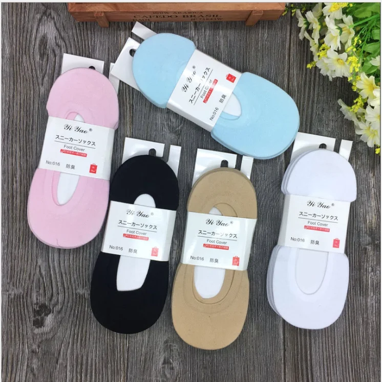 

Summer thin invisible socks, solid color, glue dispensing, anti falling mesh, pure cotton women's ship socks, 5 pairs