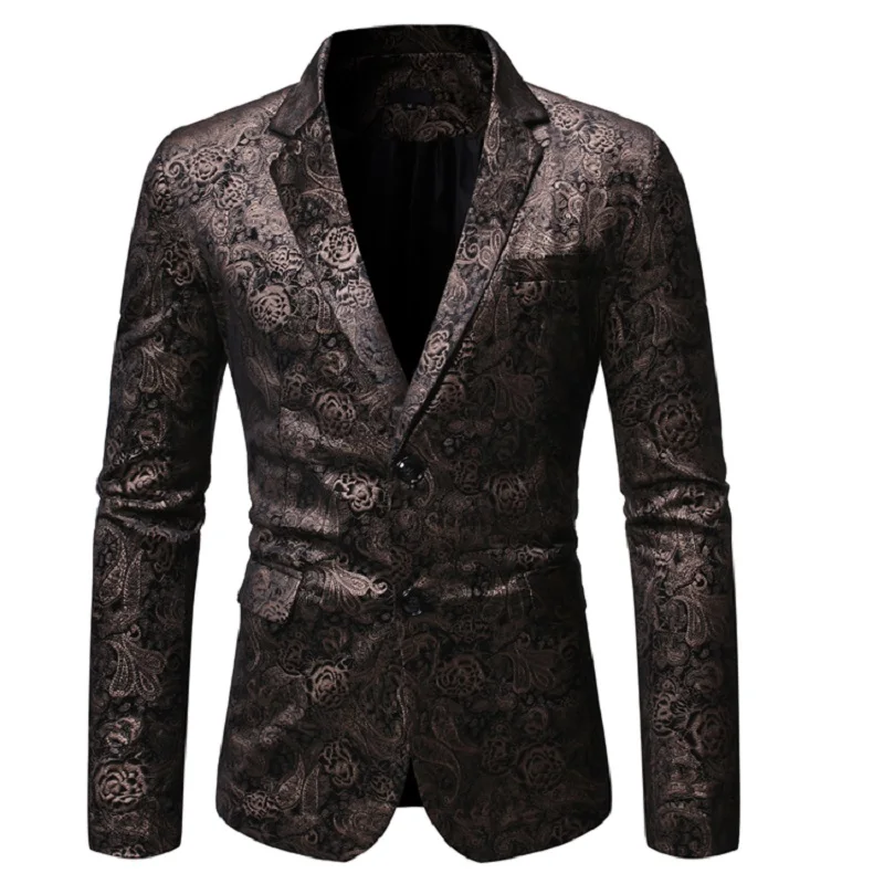 

Men Blazer 2020 Spring and Autumn New Dark Pattern Slim Style Retro Casual Two-button Blazer for Men