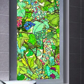 

150cm Length Static Cling Window Film Green Leaf Style Private Decorative Reusable Glass Sticker For Window Door Cabinet Table