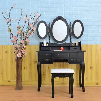 

Foldable 3 Mirrors with 7 Drawers Dressing Table Black