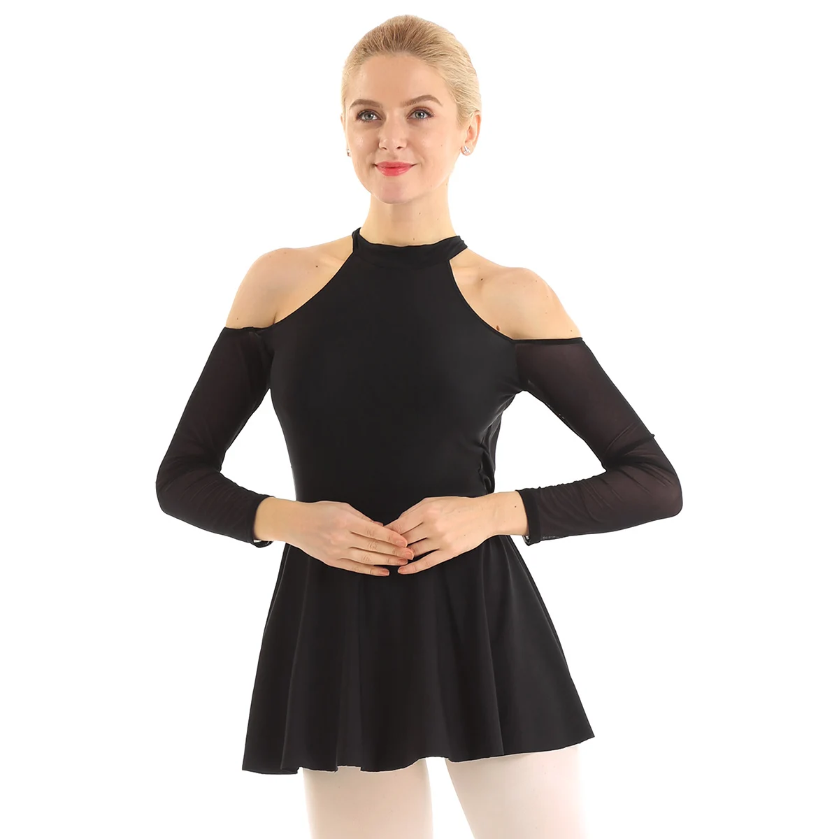 Женские взрослые балерины, современные танцевальные костюмы, с вырезами на плечах, с перекрещивающейся спинкой, балетное танцевальное гимнастическое трико, бальное платье - Цвет: Black