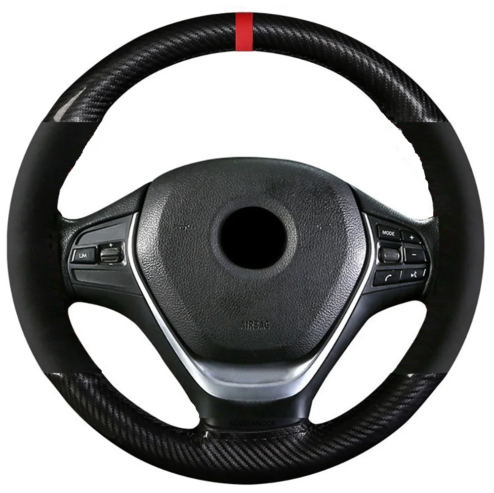 

38CM/15INCH Suede+Crystal Carbon Fibe Leather Red Mark Auto Car Steering Wheel Cover Braiding Wheel Cover With Needle and Thread