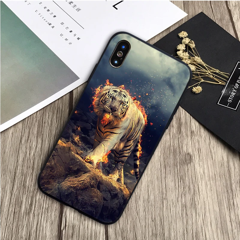 white tiger black Silicone Phone Case For iPhone 13 12 XR XS Max 5 5S SE 2020 6 6S 7 8 PLUS X 11Pro Max 11 Cover iphone se wallet case