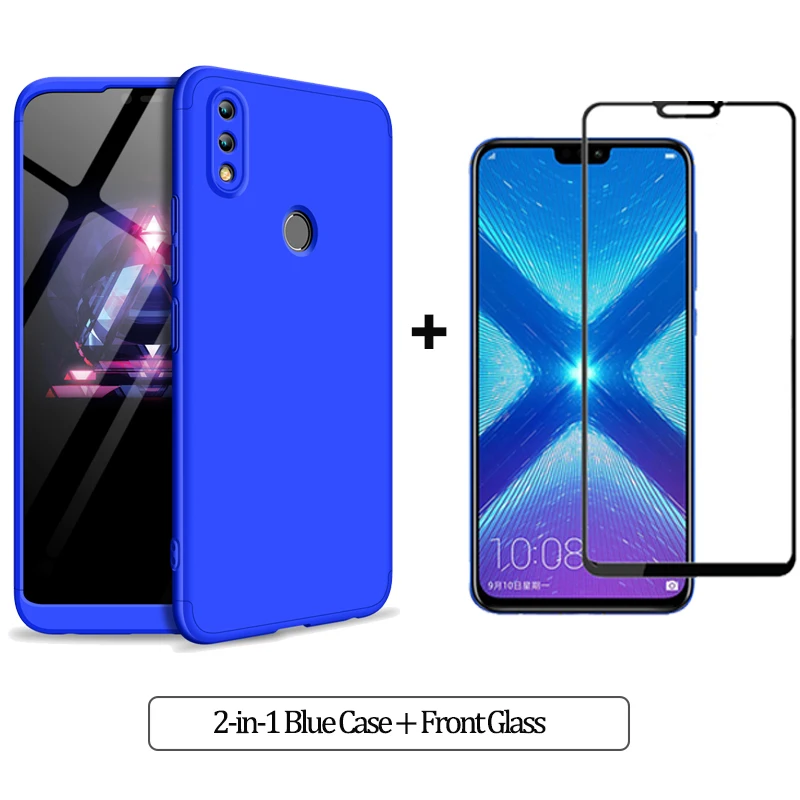 3-in-1 Armor Case For Honor-8X Hard Plastic Anti-Shock Bumper Case Honor 9 X 9XPro 360 Full Cover honor 8 x honor9x Case+ Glass - Цвет: 2-in-1 Blue