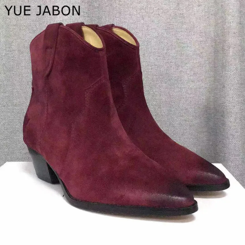 

Genuine Leather Suede Ankle Boots Women Solid Chunky Heels Short Boots Classic Chelsea boots botas feminina Women's autumn boots