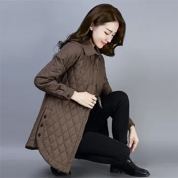 

2019 NEW thin quilted jacket autumn winter new Shirt collar middle age women cotton-padded tops mother coat