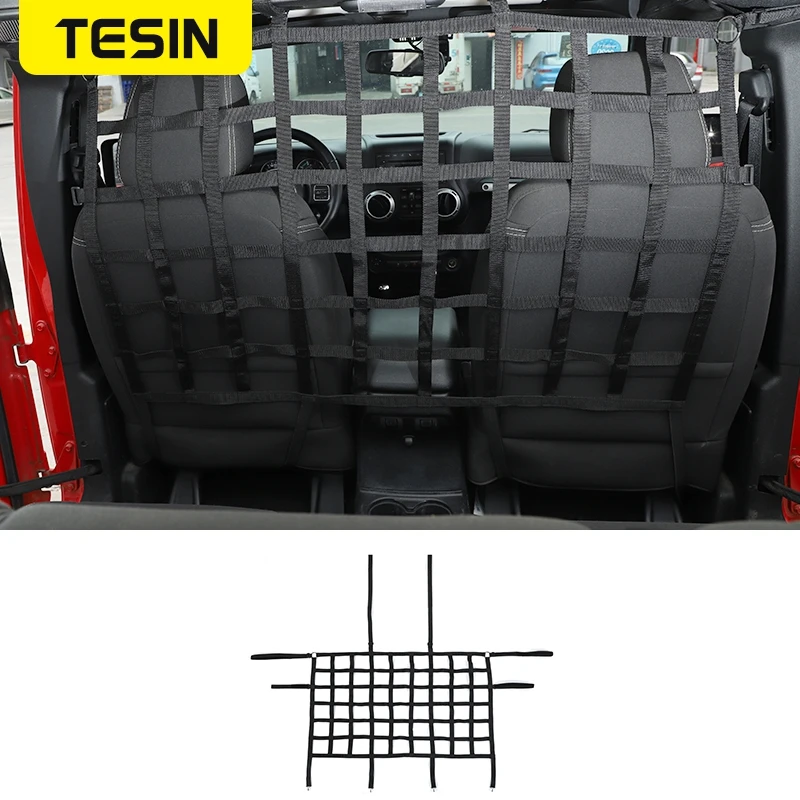 

TESIN Interior Rear Car Seat Isolation Mesh Barrier Backseat Net Stop Pets Disturbing For Jeep Wrangler JK JL JT 2007-2020 Black