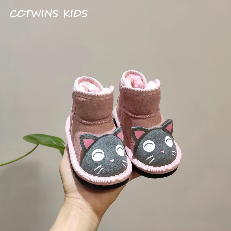 CCTWINS/детская обувь; коллекция года; модные зимние ботинки для девочек с изображением кота; обувь из натуральной кожи для мальчиков; повседневные Черные ботиночки; SNB004