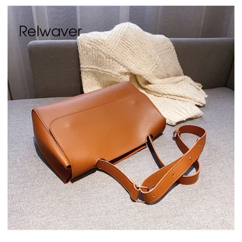 

Relwaver women messenger bags PU leather brown shoulder bag cover brief flap bag roomy women leather handbags fashion women bag