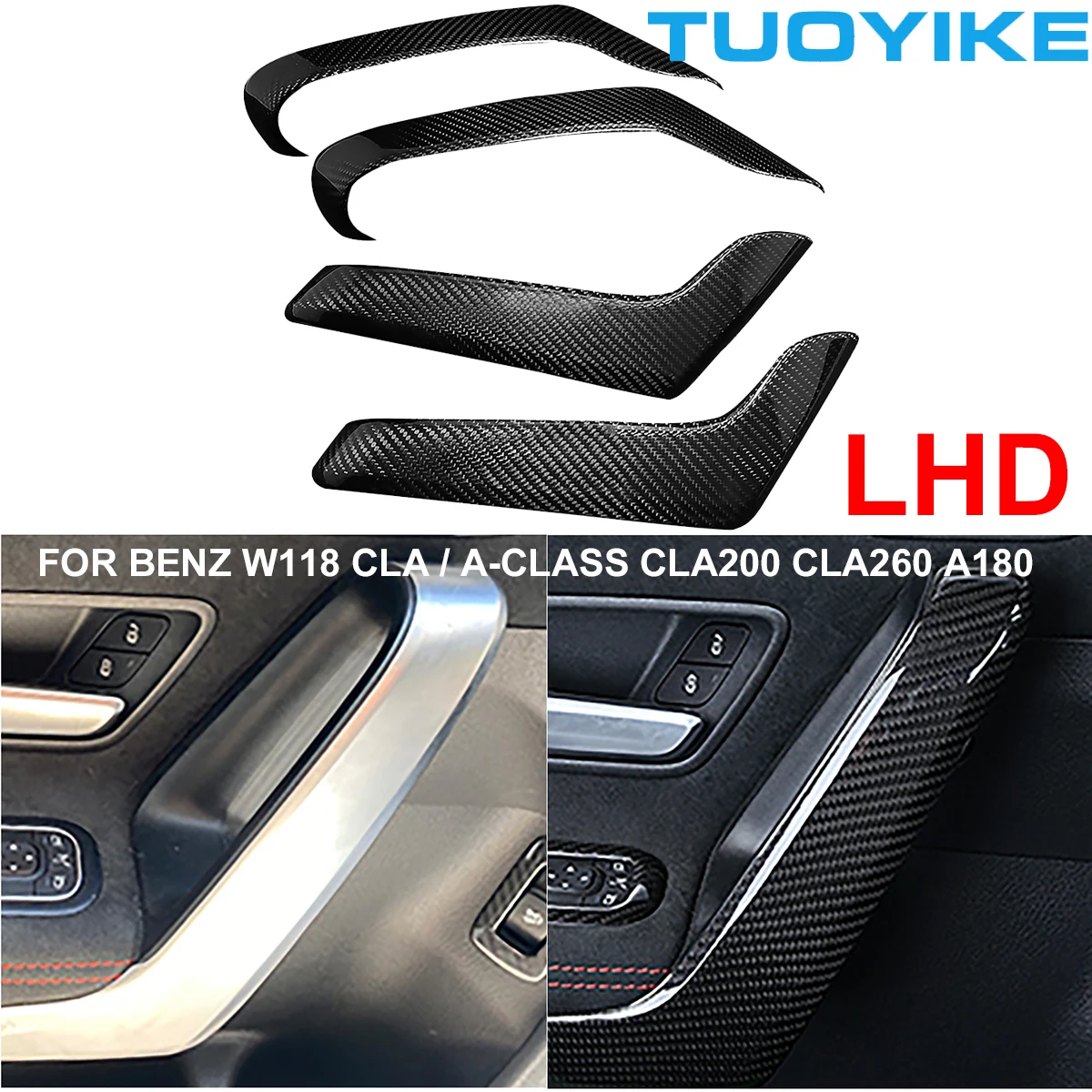 

LHD Carbon Fiber Car Inner Door Handle Armrest Cover Trim Strip Sticker For Mercedes BENZ W118 CLA / A-Class CLA200 CLA260 A180
