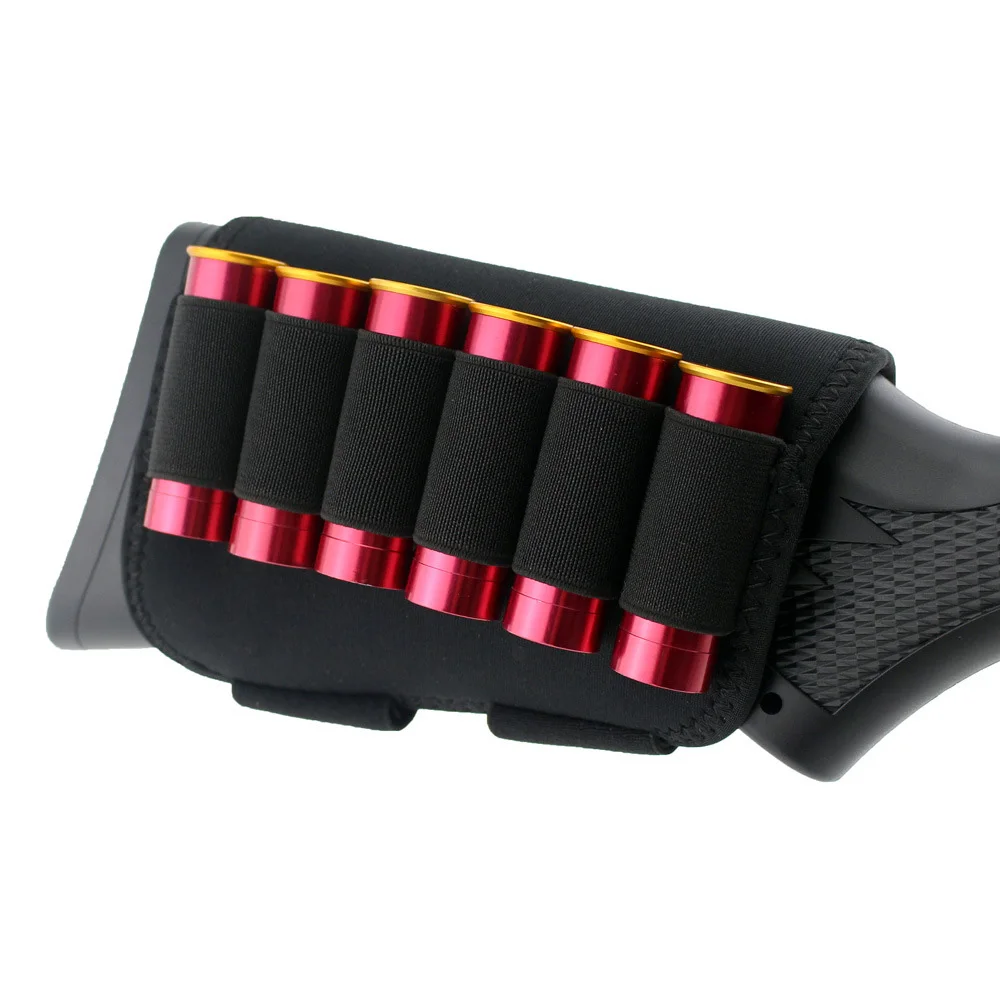 

Tactical 6 Shotgun Shells Pouch Buttstock Cheek Rest Riser Pad Bullet Bag 12 20 Gauge Ammo Cartridge Holder Hunting Accessories