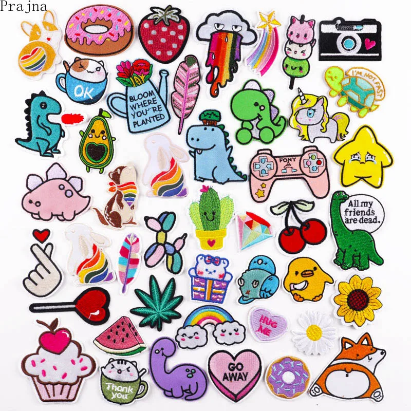 Cute Animals Dinosaur Patch Iron On Embroidered For Clothing Cartoon Anime  Patches For Kid Clothes Appliques Stickers T-shirt