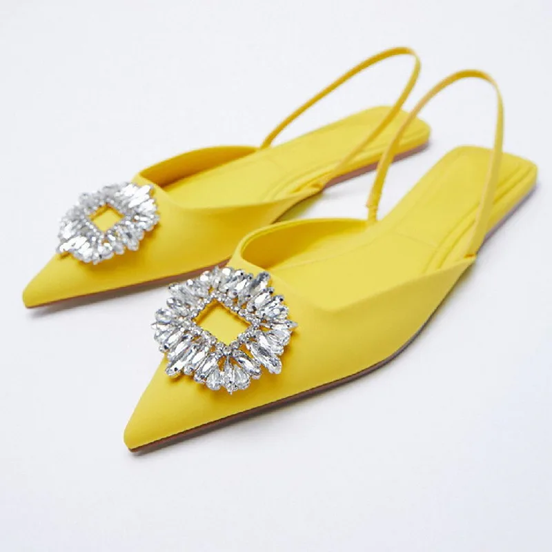 2021 New Women's Shoes Pointed Toe Shallow Nude Pink Diamond Shoes Low Heel Back Strappy Shoes Women