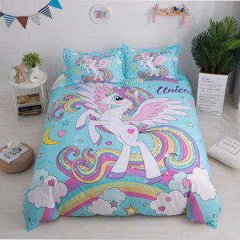 

Home Textile Cartoon Unicorn Bedding Sets Childrens Bedding Set Bed Polyester Duvet Cover Bed Sheet Pillowcase Machine Washable