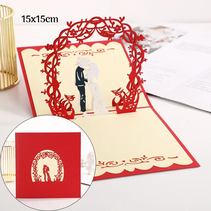 Tarjeta de amor emergente 3D, tarjetas de felicitación de aniversario de invitación de boda del Día de San Valentín para parejas, esposa, marido, regalo con sobres