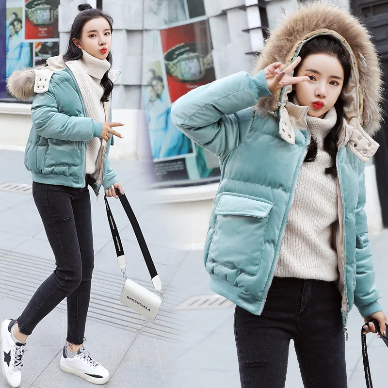 

2019 Winter Solid Color Long Sleeve Mid-length Convention Loose-Fit Overcoat with Fur Collar Cotton-padded Clothes Qyysf918