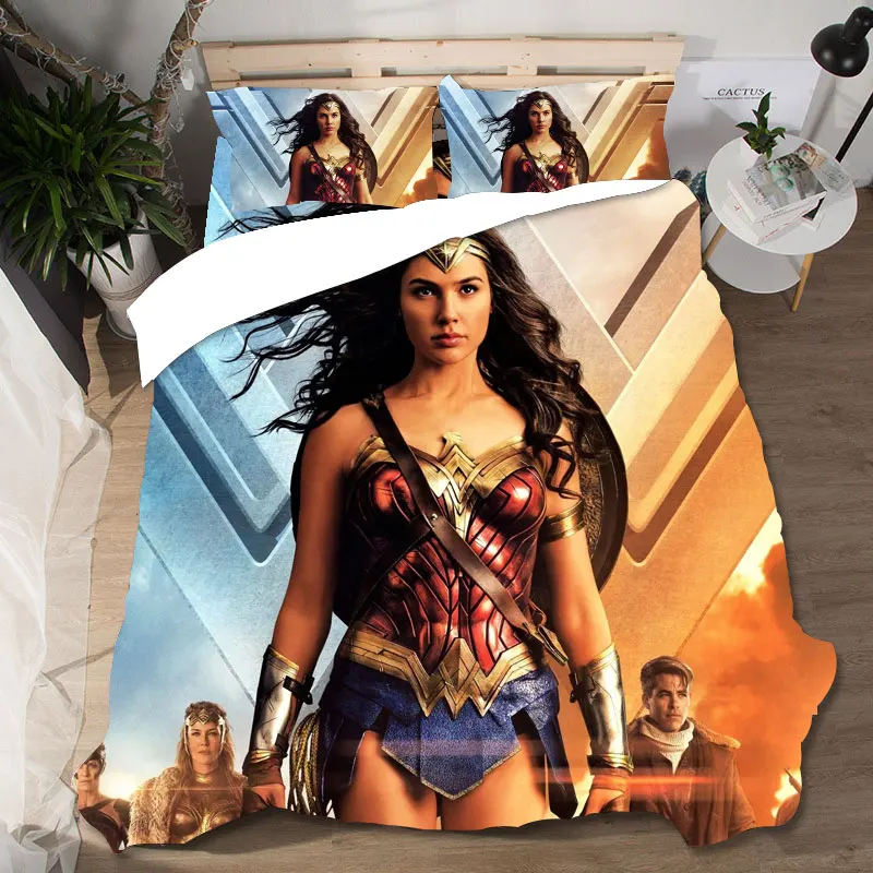 Комплект постельного белья queen King size Wonder Woman хлопковый комплект постельного белья с принтом s пододеяльник простыни домашний текстиль наволочки постельное белье