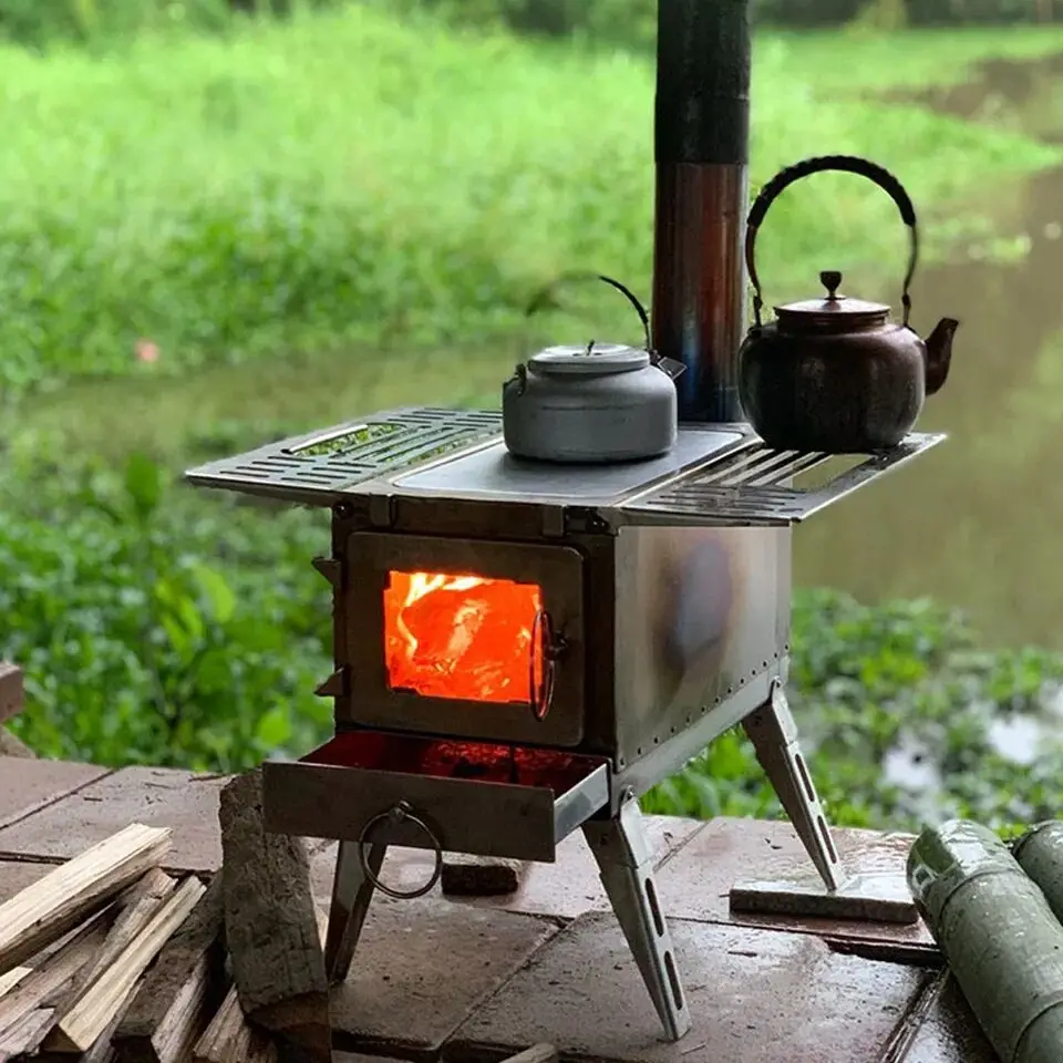 HANTU Outdoor Wood Stove Stainless Steel Bushcraft Detachable