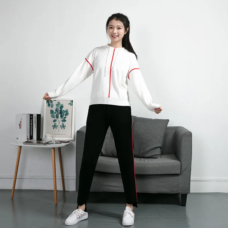 

Set Female Autumn Fashion 2018 New Style Slim Fit Sweet Hoodie + Sports Harem Pants Two-Piece Set