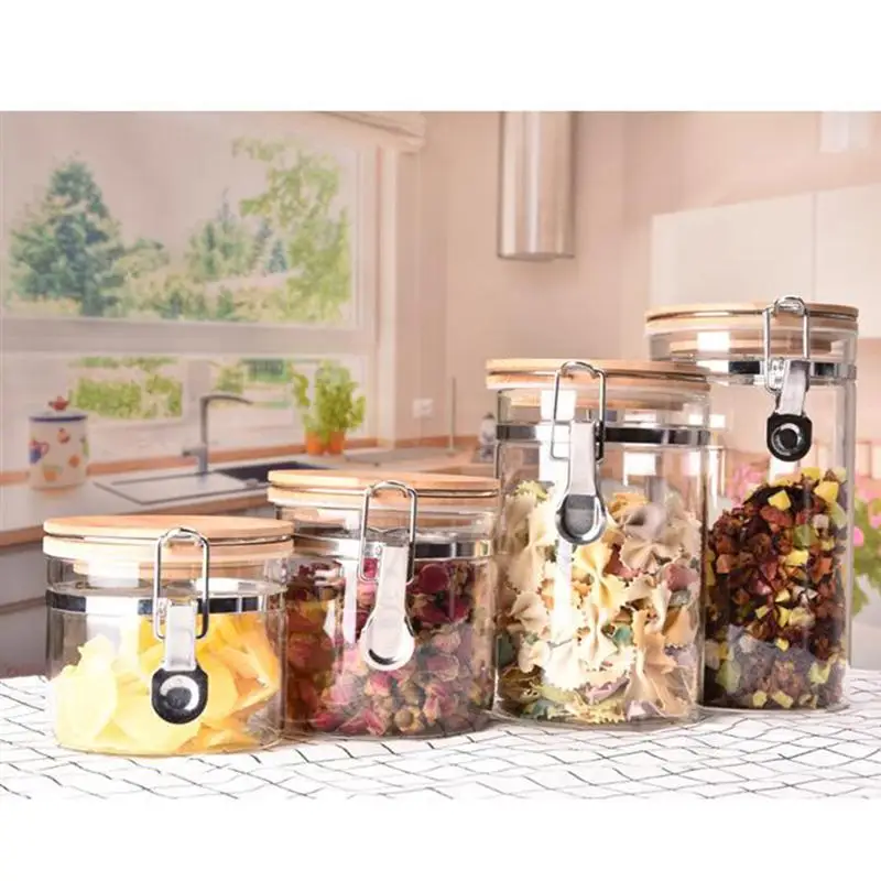 

Stainless Steel Airtight Storage Jar with Clip Top Bamboo Lids Sealed Canister Food Storage Container for Loose Tea Coffee Bean