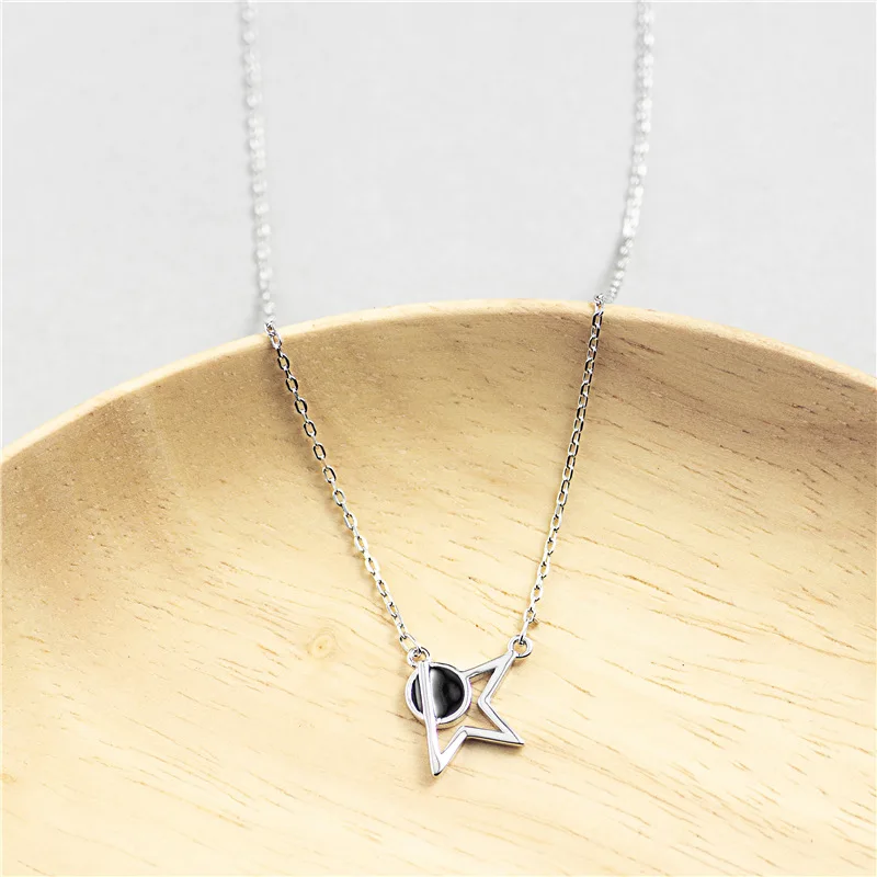 black drop glaze star planet necklace woman 100% 925 Sterling silver nacklace Jewellery Clavicle chain pendant charms gift
